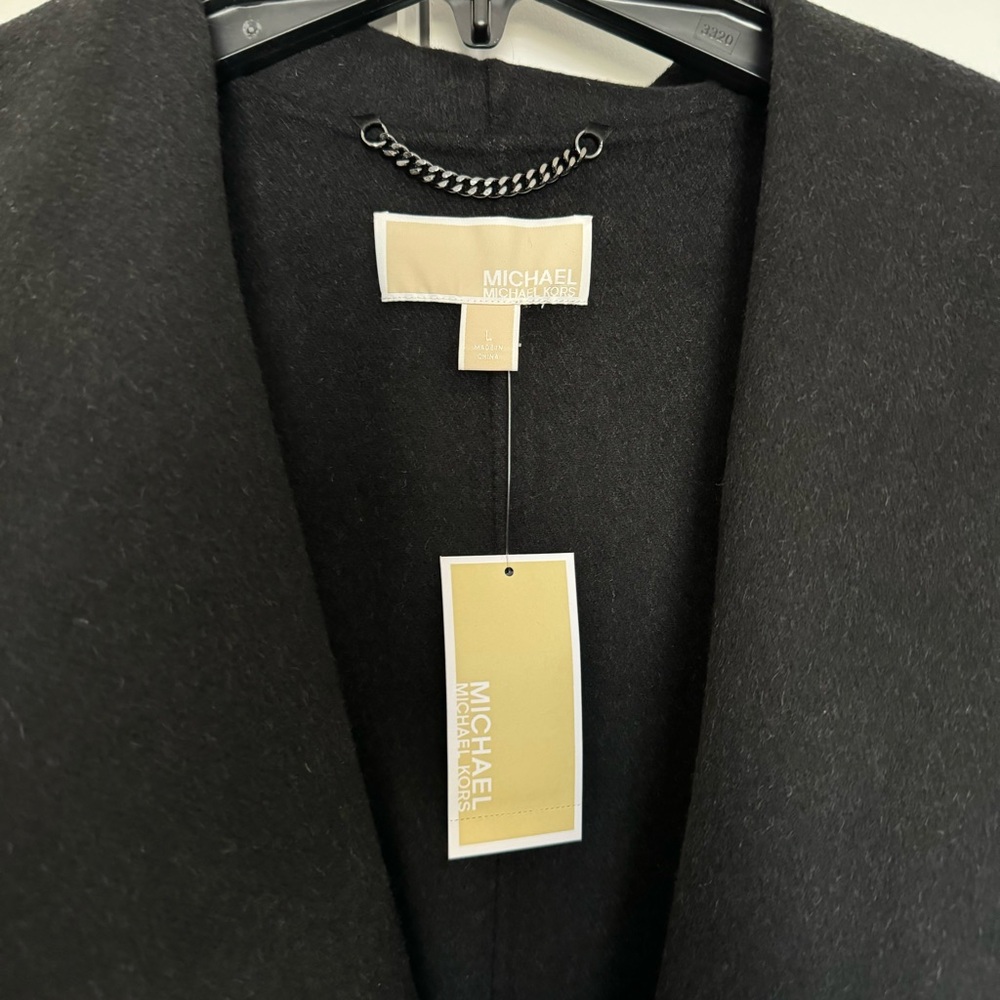 Michael Kors - Women’s Wool Blend Logo Jacquard Black/Gray Wrap Coat size Large - Picture 9 of 16